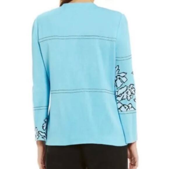 Ming Wang Blue White Jacket Black Sleeve Embroidered Jacket XS New - Picture 8 of 8